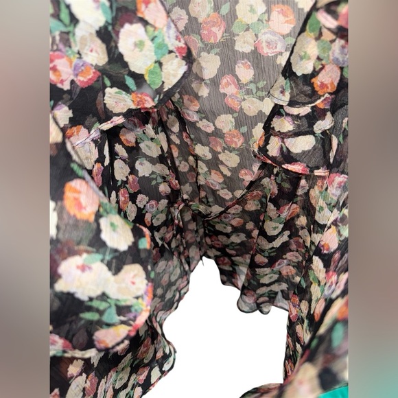 Lauren Ralph Lauren Sheer Floral Ruffle Blouse XL – Romantic Black Rose Print - Picture 6 of 9